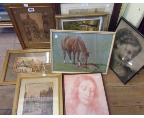 Three gilt framed L. Fennell prints, two modern Old Master reprints and four other pictures