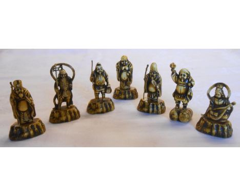 A set of seven vintage Chinese celluloid figures in original wooden box