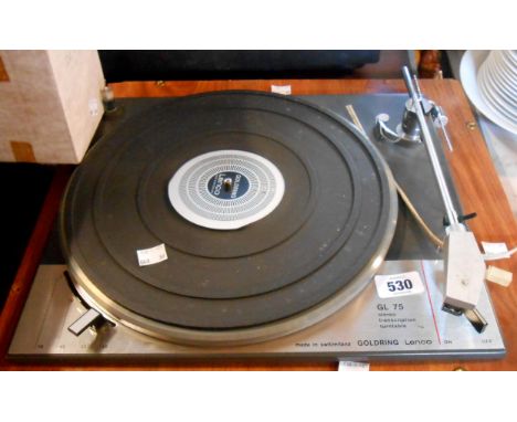 An unfitted Goldring Lenco GL75 turntable unit with manual and associated parts