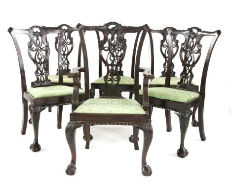 A set of six Chippendale style dining chairs, five singles and one elbow