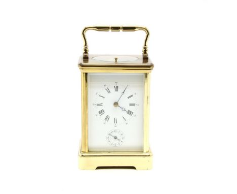 A 20th century brass carriage clock, with two train movement, striking on a gong with repeater, height 13cm