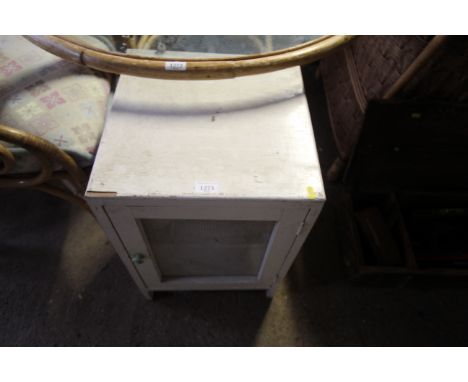 A white painted wooden meat safe fitted single shelf 