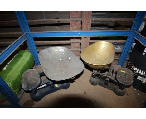 A W &amp; T Avery set of shop scales plus 1 other with brass pan