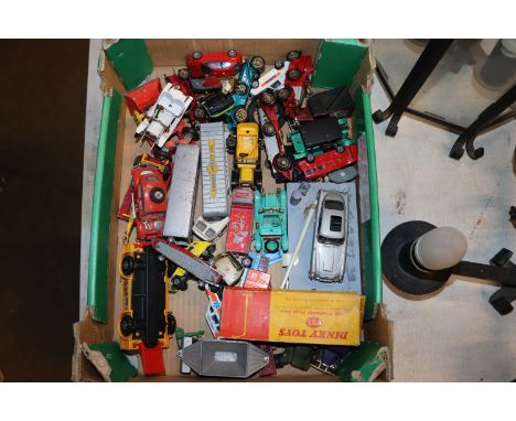 A box of play worn diecast vehicles; to include Corgi, Lesney, Dinkey