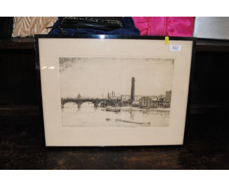 Kenneth Thomas, pencil signed etching of a Thames River scene