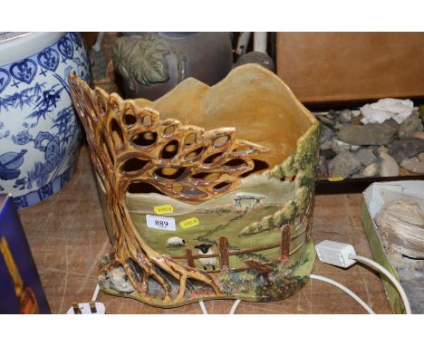 A Studio Pottery lamp of tree form