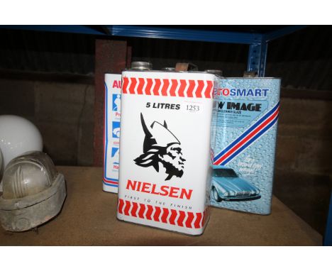 A 5 litre tin of Nielsen manual polish, a 5 litre tin of Autosmart new image cream cleaner and a 5 litre tin of Autosmart lon