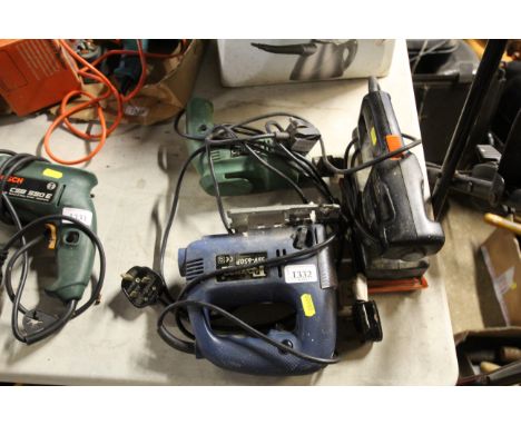A Toledo TPD-10-400 drill; a Black & Decker BD1880E sander and a Ferm JSV-650P jigsaw