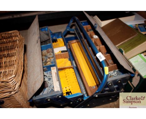 A cantilever toolbox and contents of Meccano