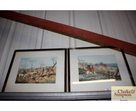 After Henry Alken, pair of coloured hunting prints "Drawing Cover" and "Full Cry"
