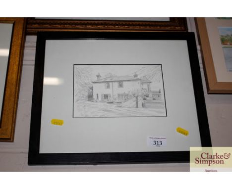 Ann S Oliver, pencil sketch of Reed Place Coach House, Kent 