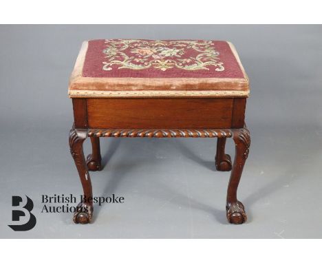 Victorian piano seat, having attractive cabriole legs with ball and claw feet and a tapestry seat.&nbsp;