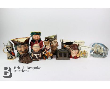 Quantity of toby jugs including Royal Doulton Dick Turpin, Royal Doulton Robin Hood, Royal Doulton The Sleuth 1972, Burleigh 