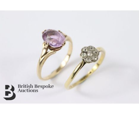 14/15ct (tested) yellow gold amethyst ring, the stone measures 8.5 x 6.6 mm, size N, approx 2.29 gms together with an antique