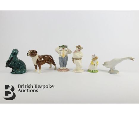 Miscellaneous Royal Doulton figurines, including 'Stylish Snowman', 'Cowboy Snowman', 'Primrose Woodhouse'; Beswick Staffords