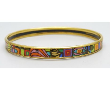 A Freywille Austrian 24k gold plated enamelled bangle, 6.1cm