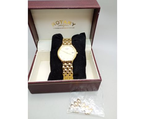A gold plated Rotary wristwatch with box and spare links,  34mm including crown