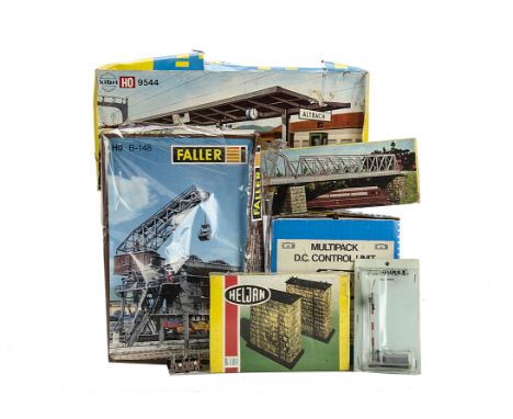 A Collection of HO Gauge Layout Accessories and other items, including a Kibri Station Kit, Bridge Kits by Heljan and Pola, C