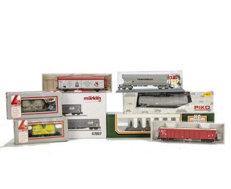 HO Gauge Continental Freight Stock by Various Makers, including Marklin twin-set 47007, HAG timber wagon nr 386, Piko tanker 