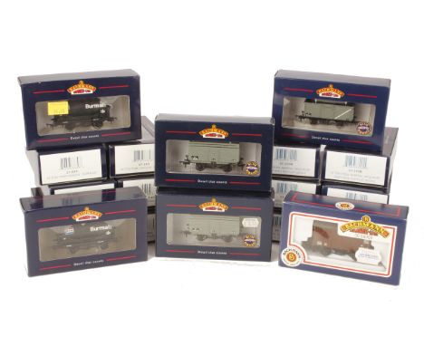 Eighteen OO Gauge Freight Stock by Bachmann, including eight 37-653 'Burmah' tank wagons, seven 37-225B mineral wagons and th