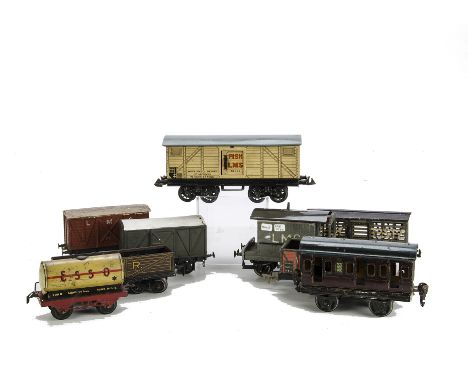 A Multifarious Collection of O Gauge Rolling Stock, including Bing LMS Fish van and Milk Traffic wagon, Marklin 4-wheel LMS c