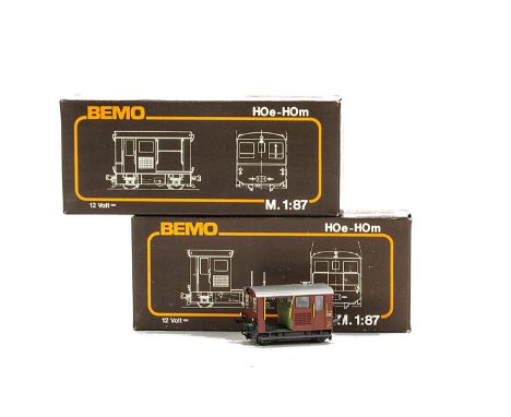 Two Bemo HOm Narrow Gauge Diesel Works Tractors and One in HO Gauge, comprising RhB narrow-gauge Tm 2/2 nos 65 (open) and 91 