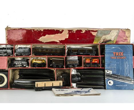 A Pre-war Trix Twin Railway OO Gauge Set,  with two repainted locomotives and tenders, three LMS coaches, collection of freig