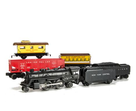 Lionel US O Gauge 3-rail 2-4-2 Locomotive and Assorted Freight Stock, comprising plastic-bodied Lionel locomotive and tender 