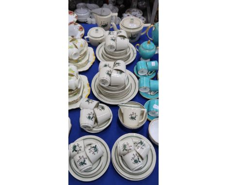 A Royal Copenhagen Quaking Grass pattern tea and coffee service, pattern number 884, comprising teapot, coffee pot, milk jug,