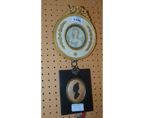 AFTER REYNOLDS Portrait miniature of a lady, watercolour, 7cm diameter and a silhouette portrait, 7 x 5cm (2) Condition Repor