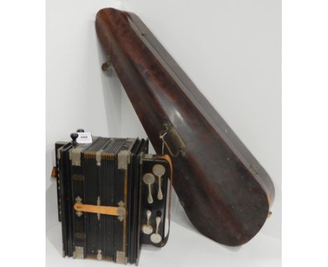 An International Made in Germany Trade Mark push button accordion together with a wooden violin case (def) Condition Report: 