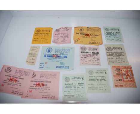 A collection of various football ticket stubs relating to Scotland and Rangers, late 1950/60s, approx 58 tickets, song sheets