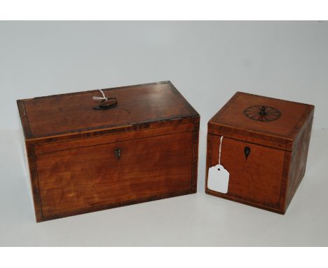 A 19th century two division tea caddy, 24cm wide and single tea caddy, 12cm wide (2) Condition Report: Available upon request