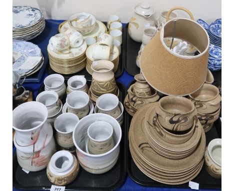 A large collection of Barbara Davidson studio pottery including a dinner service, a tea service, goblets, vases, table lamp e