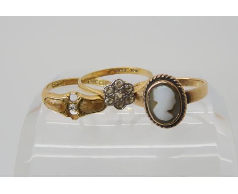 Three 18ct gold vintage gem set rings, weight 6.6gms Condition Report: Available upon request