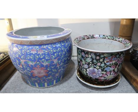 A large Chinese fish bowl and a planter Condition Report: Available upon request