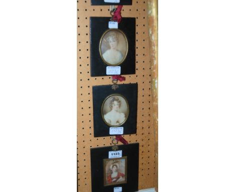 ENGLISH SCHOOL Three portrait miniatures, watercolour, 9 x 7cm and 8 x 6cm (3) Condition Report: Available upon request