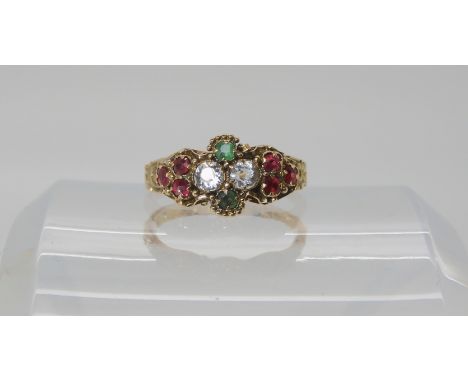 A 15ct gold Victorian style gem set ring, size K, weight 1.9gms Condition Report: Has been sized down at some point, losing t