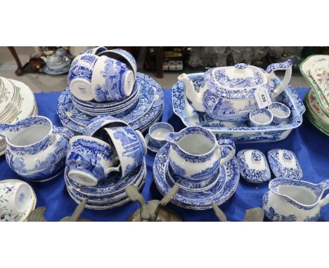 A Spode Italian pattern breakfast set comprising cups, saucers and plates, egg cups, teapot, jugs, bowls etc Condition Report