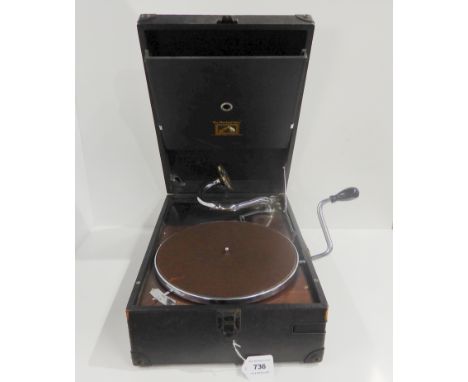 A portable black case HMV record player with HMV No 4 soundbox Condition Report: Available upon request