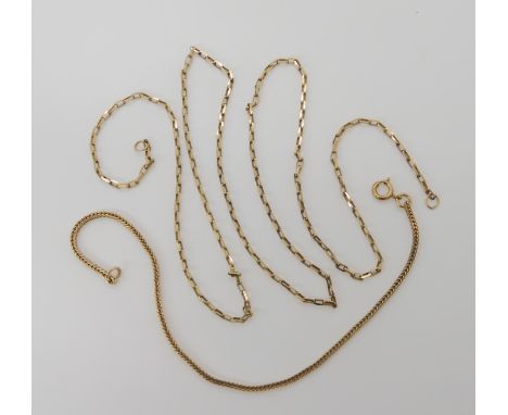 A 9ct gold trace chain (needs a clasp) length 60cm, and a 9ct herringbone chain bracelet 19cm, weight combined 7.2gms Conditi