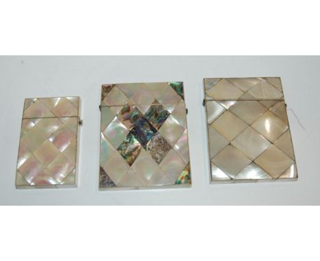 Three mother of pearl card cases (af), 8cm wide and smaller (3) Condition Report: Available upon request