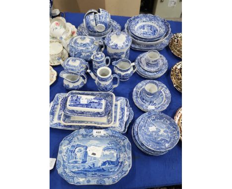 A collection of Spode Italian pattern tea and table wares including teapot and miniature example, four tea cups and saucers, 