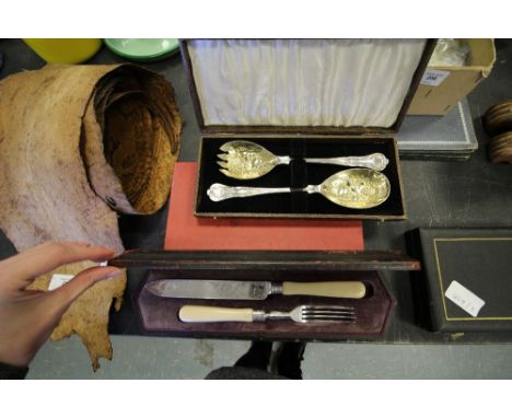 Victorian cased knife and fork and other cutlery