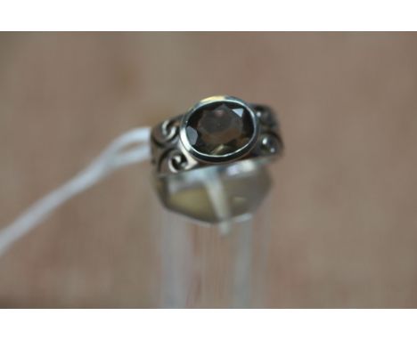 Silver and smoky quartz ring size N/O