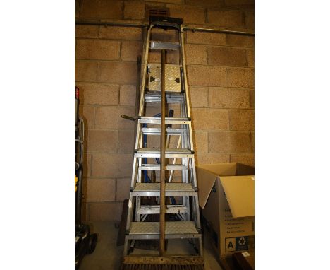 2 aluminium step ladders, wheelchair ramp, quantity of mixed tools