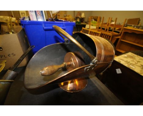 Victorian copper coal helmet and shovel