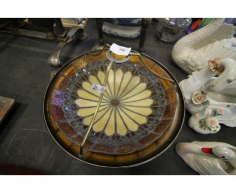 Leaded glass light fitting and 2 candle sticks