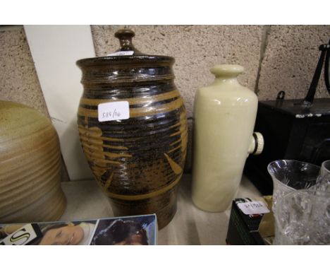 Stoneware lidded pot and stoneware lamp