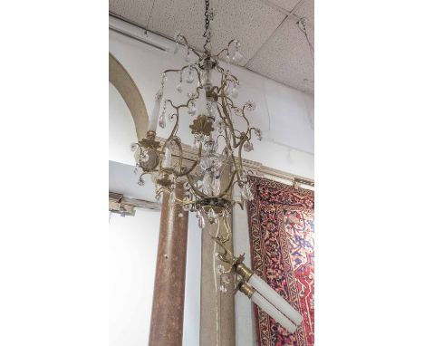CHANDELIER, gilt metal frame with glass detail, 78cm H x 45cm. (with faults)